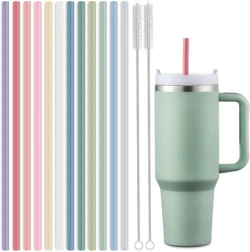 Miniatura 8 de Paquete de 12 popotes extralargos de 36.8 cm de silicona reutilizables para jarras Stanley de 40 oz, 1 galón, 128, 75, 64 OZ, botella grande de agua