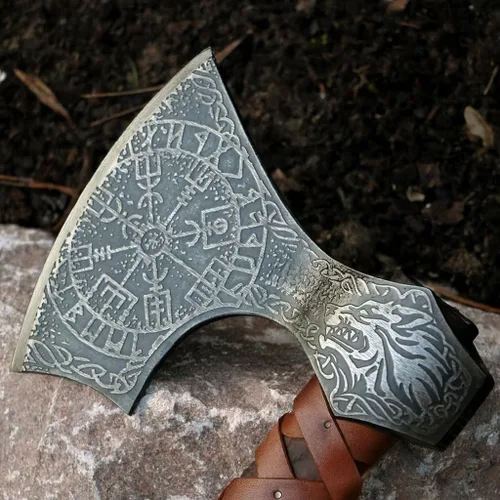 Miniatura 7 de SHINY CRAFTS® Hacha vikinga hecha a mano, hoja nórdica grabada con mango de madera, hacha nórdica barbuda para hombres, regalo único para él, VBA-14