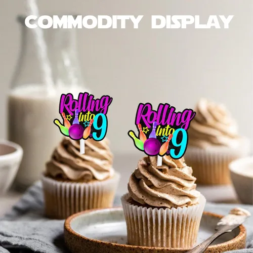 Miniatura 21 de 18 piezas de bola de boliche con purpurina, decoración de postre, magdalenas, boliches, 6 temas, suministros de decoración para niños y niñas