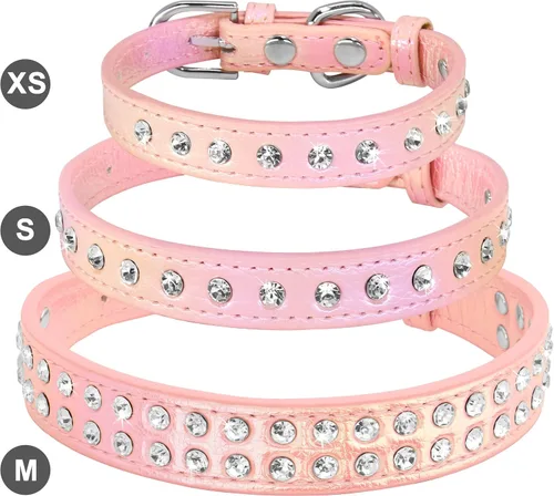 Miniatura 3 de Beirui Collar de perro con diamantes de imitación brillantes para perros pequeños y medianos y gatos, bonito collar de piel sintética con cristales