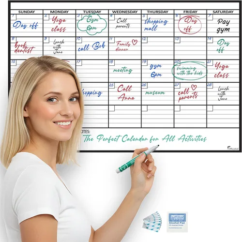 Miniatura 22 de Calendario pequeño de borrado en seco para pared de 17 x 26 pulgadas, mes en blanco para niños, oficina, agenda de aula, planificador mensual