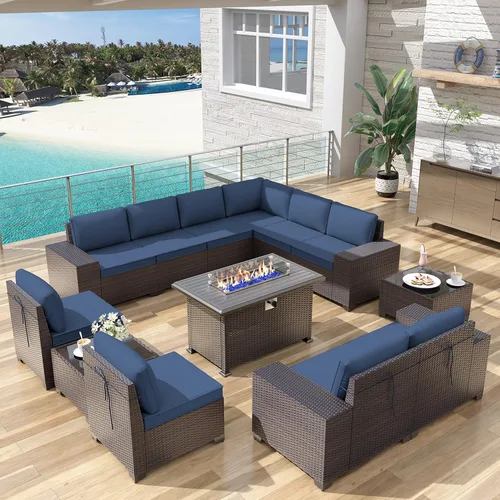 Miniatura 16 de Kurapika juego de muebles de patio 4 piezas de mimbre al aire libre, sillas de ratán, juego informal con mesa de café, juego de bistró con mecedora