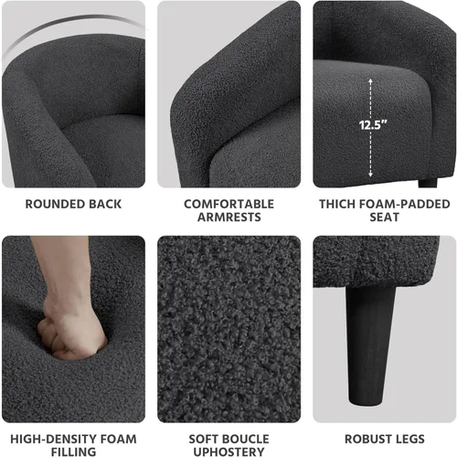 Miniatura 5 de Yaheetech - Juego de 2 sillas decorativas, sillas peludas para sala de estar, sillones de tela sherpa con acolchado suave y acogedor, sillones