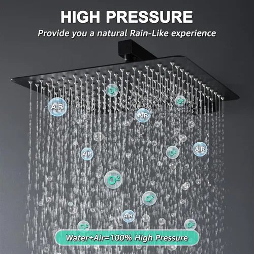 Miniatura 2 de KOJOX - Sistema de ducha de 12 pulgadas negro con cabezal de ducha de lluvia, ducha de mano, juego combinado de mezclador de lujo para baño, juego