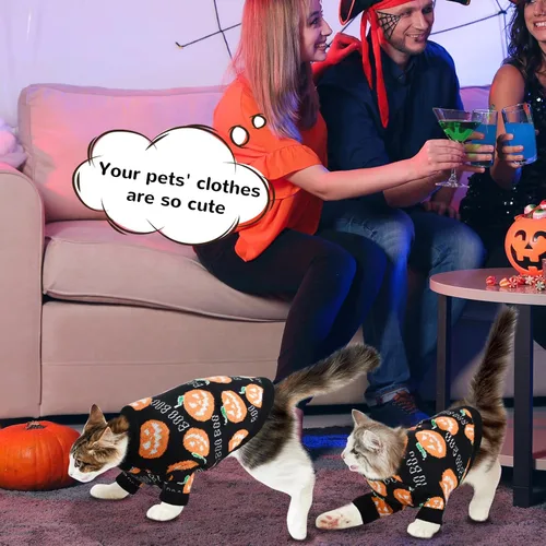 Miniatura 5 de Suéter de Halloween para mascotas, cachorros, gatos, calabazas, prendas de punto, disfraz con bonito patrón de abucheo, abrigo para gatitos, perros
