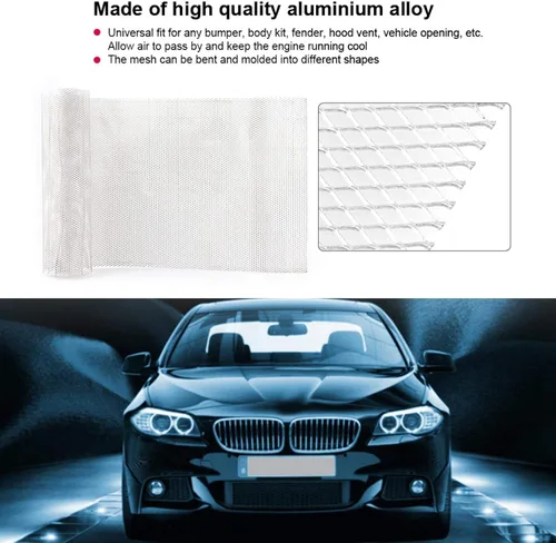 Miniatura 2 de Malla para parrilla de coche, 39.4 x 13.0 in de aleación de aluminio de color plateado, malla de 0.236 x 0.118 in, malla universal para parachoques