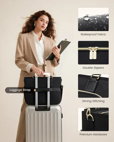 Miniatura 6 de LOVEVOOK Bolsa de mano para profesores, bolsa para laptop para mujer con portavasos grande y área de archivo de acordeón, bolsa de trabajo