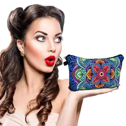 Miniatura 7 de Boao Bolsa de cosméticos de 8 piezas, bolsa de maquillaje, bolsa de viaje impermeable para artículos de tocador con diseño de flores de mandala, 8