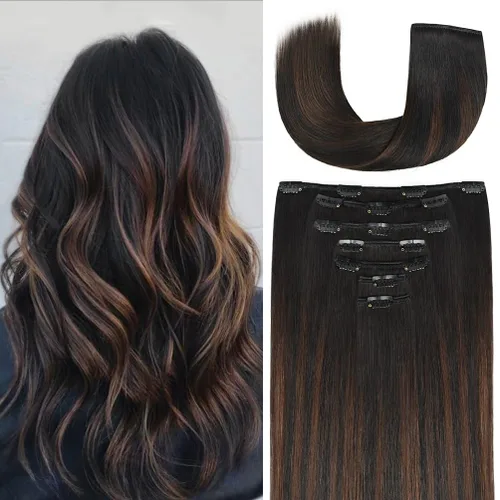 Miniatura 23 de Extensiones de cabello humano Remy de 12 pulgadas con clip para mujer, extensiones de cabello humano sedoso y liso, 1.76 onzas, 4 piezas