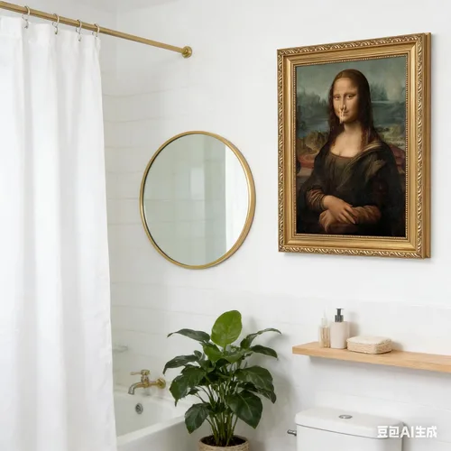 Miniatura 3 de Pintura clásica de Mona Lisa enmarcada en oro, arte de pared de baño, póster divertido de humor divertido para baño, impresión en lienzo de baño
