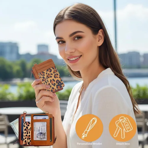 Miniatura 5 de Cartera para tarjetas de crédito para mujer, con bloqueo RFID, delgada, pequeña, minimalista, tarjetero con ventana de identificación