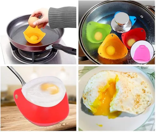 Miniatura 9 de Cazador escalfador de huevos con parte inferior plana de silicona para huevos escalfados, huevos escalfados de silicona para huevos duros suaves