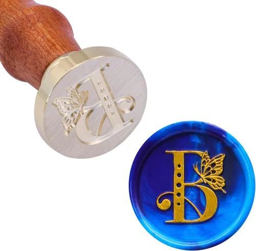 Miniatura 5 de SWANGSA Kit de sello de cera inicial del alfabeto B, sello de sellado de letras de mariposa vintage con 200 cuentas de cera de sellado