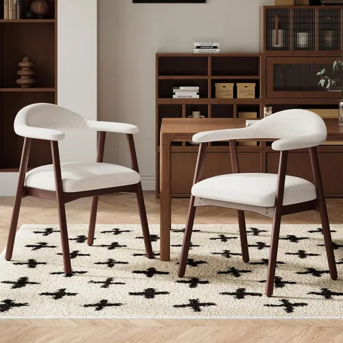 Miniatura 14 de MALOL Juego de 2 sillas de comedor de cuero con reposabrazos, silla de comedor tapizada con respaldo curvado y patas de madera, sillas de cocina
