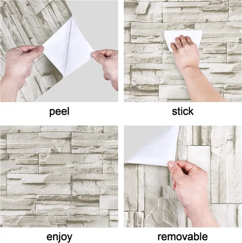 Miniatura 8 de WENMER Papel tapiz de ladrillo 3D para despegar y pegar de 17.7 x 78.7 pulgadas, papel tapiz de ladrillo sintético, autoadhesivo, extraíble, papel