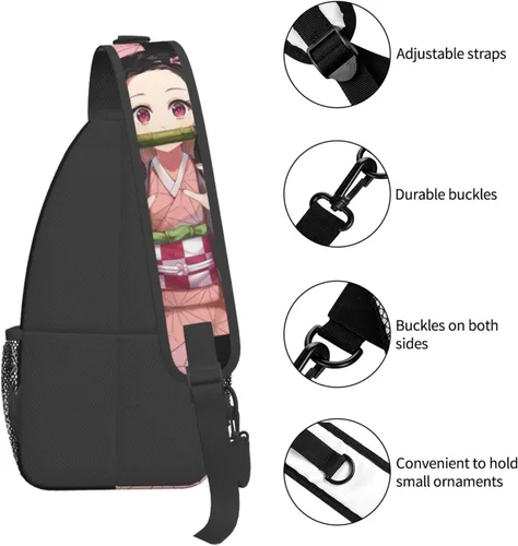 Miniatura 4 de Aolazw Mochila de anime Nezukos unisex cruzada mochila manga solo hombro bolsa pecho bolsa Cosplay Daypack, N1, Mochilas Sling