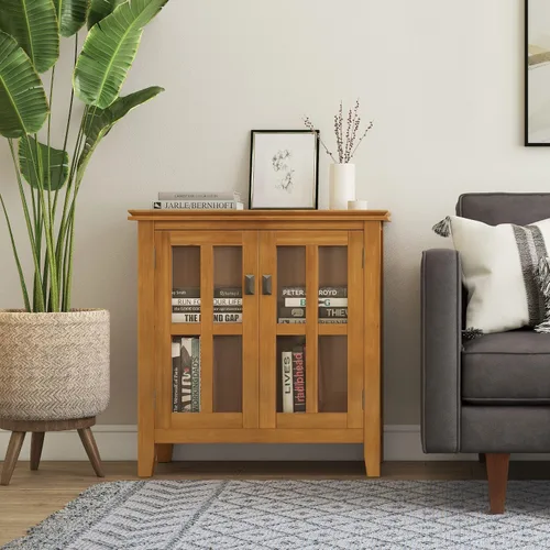 Miniatura 2 de SIMPLIHOME Armario de almacenamiento artesanal, gabinete de almacenamiento bajo de madera maciza de 30 pulgadas de ancho en marrón miel, gabinete