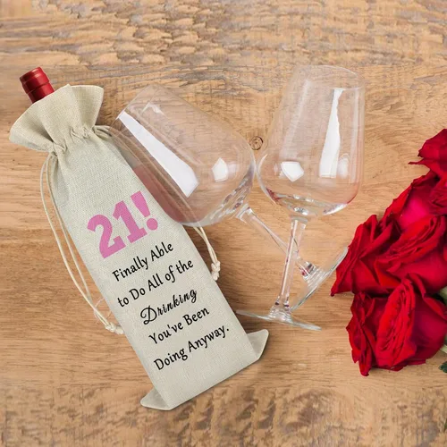 Miniatura 5 de Gfhzdmf Regalo de cumpleaños número 21 para niña y niño, bolsa de vino, regalo de feliz 21 años de antigüedad para amiga, nieta que cumple 21 años