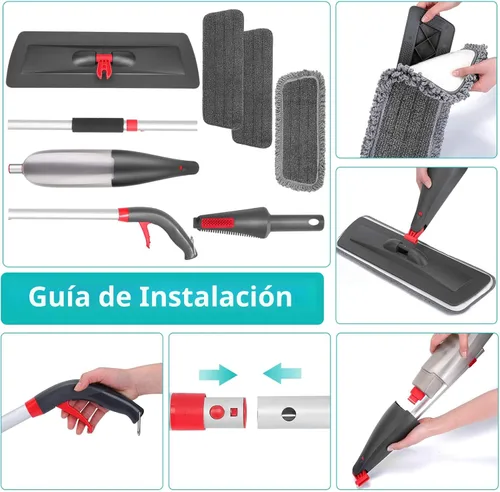Miniatura 7 de Trapeador en aerosol para limpieza de suelos con 3 almohadillas lavables, mopa de microfibra húmeda y seca con botella recargable de 27.1 fl oz