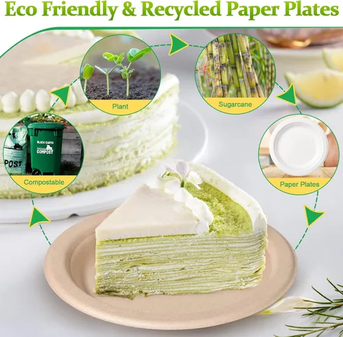 Miniatura 4 de Paquete de 100 platos de papel pequeños, platos de papel de 6 pulgadas a granel, platos de papel 100% compostables, platos desechables ecológicos