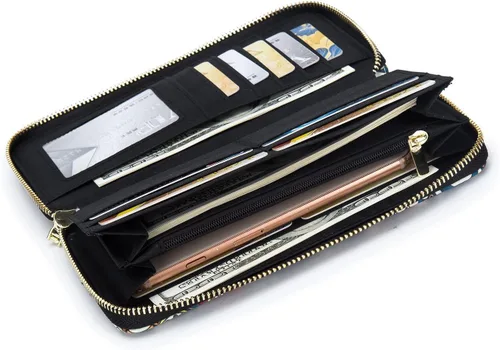 Miniatura 196 de Cartera de mano para mujer, estilo bohemio, con RFID, elegante, espaciosa con correa para viajes, capacidad para tarjetas, teléfono, dinero
