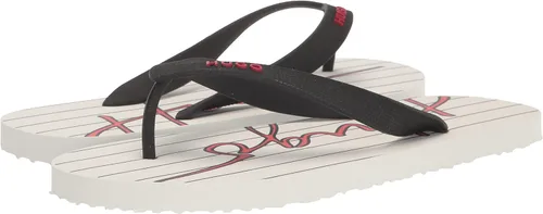 Miniatura 7 de HUGO Chanclas con estampado de rayas y logotipo de Script para hombre, Alabastro brillanteNegro oscuro