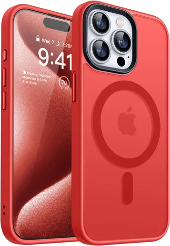 Miniatura 18 de CANSHN Funda magnética para iPhone 15 [compatible con MagSafe y probada contra caídas de grado MIL], funda delgada translúcida mate, antiarañazos, a