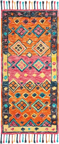 Miniatura 7 de SAFAVIEH Aspen Collection - Alfombra cuadrada de 3 pies, naranja y fucsia, hecha a mano, lana trenzada con borlas, ideal para zonas de alto tráfico