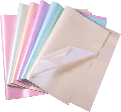 KINBOM 90 hojas de papel de seda de 19.7 x 13.8 pulgadas, 6 papel de seda de color metálico, perlado brillante, envoltura a granel para vacaciones,