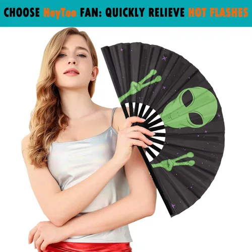 Miniatura 42 de HeyToo Ventilador de mano grande para mujeres/hombres, con brillo UV, para Drag Queen, cosplay, EDM, club, fiesta, música, festival, baile, Cuadrado