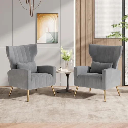 Miniatura 16 de Nalupatio Sillas decorativas de terciopelo, moderno sillón con respaldo alto con almohada lumbar, sillón tapizado de respaldo alto con patas de Beige