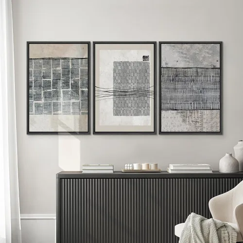 Miniatura 371 de SIGNWIN Lienzo enmarcado para pared, arte con pinceladas de flujo neutro en tonos beige abstractos, ilustraciones, arte moderno, decorativo