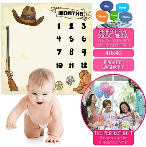 Miniatura 5 de F-FUN SOUL Western Cowboy - Manta mensual de hitos de 48 x 40 pulgadas, manta de bebé, botas de pistola, sombreros, manta de guardería para regalos