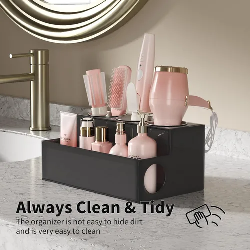 Miniatura 7 de NIUBEE Organizador de herramientas para el cabello, secadora de pelo acrílico negro y organizador de peinado, soporte para secadora de baño, soporte