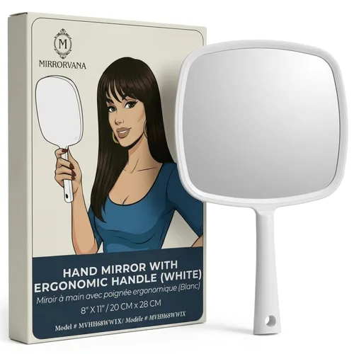 Miniatura 6 de MIRRORVANA Paquete de 5 espejos de mano grandes para peluqueros y peluqueros, perfecto para el hogar, viajes y maquillaje, con mango largo y cómodo