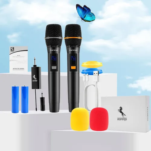 Miniatura 9 de Micrófonos inalámbricos, micrófono profesional UHF de metal dual para karaoke inalámbrico con receptor recargable (260 pies), conectar y usar