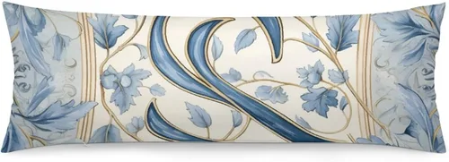 Miniatura 7 de Funda de almohada con monograma rústico de color azul suave con inicial N Body de 20 x 54 pulgadas, funda de almohada floral personalizada