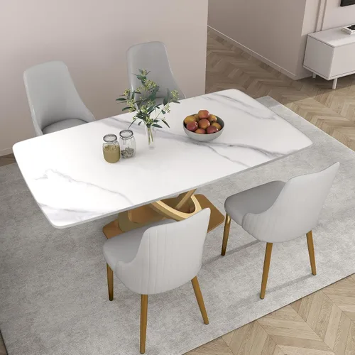 Miniatura 15 de Juego de 6 sillas de comedor tapizadas de 36.6 pulgadas, sillas de comedor modernas con marco de metal dorado y respaldo, silla de comedor de piel