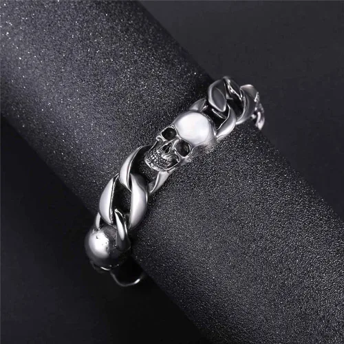 Miniatura 20 de U7 Pulseras góticas de calavera para hombres y mujeres, acero inoxidable, chapado en oro de 18 quilates, plata, negro, punk, esqueleto punk
