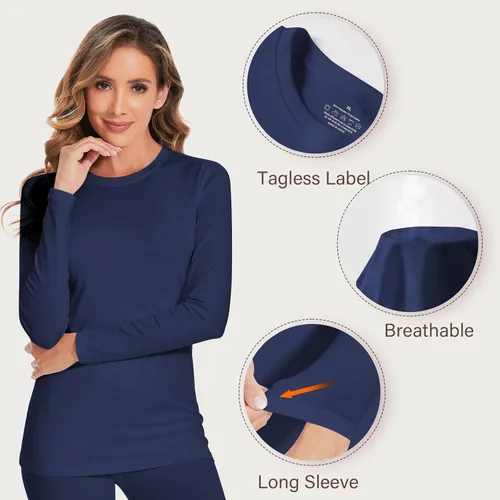 Miniatura 4 de YADIFEN Conjunto de ropa interior térmica para mujer, pantalones largos para mujer, capa base con forro polar, ropa interior larga, parte superior