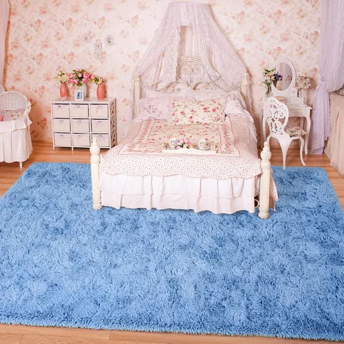 Miniatura 5 de Keeko - Alfombras esponjosas azules de pelo largo para dormitorio, habitación de niños, 6x9, lindas alfombras de pelo largo para bebé, alfombra Azul