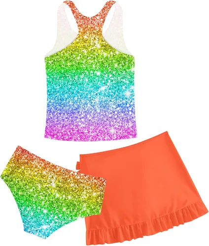 Miniatura 50 de Traje de baño tankini de 3 piezas para niñas, lindo bikini con salida de baño con falda de playa de 5 a 16 años