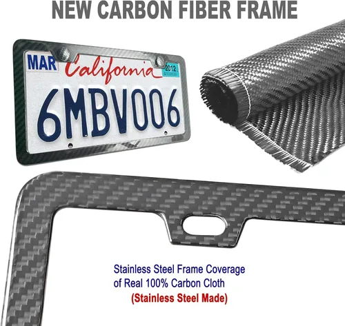 Miniatura 4 de ZXFOOG Marco de matrícula de fibra de carbono, 100% hecho a mano, soporte envuelto en tela de fibra de carbono real, cubierta delgada de acero