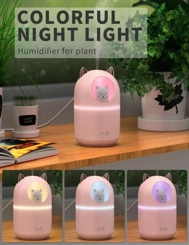 Miniatura 5 de Humidificador de Niebla Fría, Mini Humidificadores de 300ml con Luz Nocturna, Humidificador de Aire con Apagado Automático sin Agua, Humidificadores