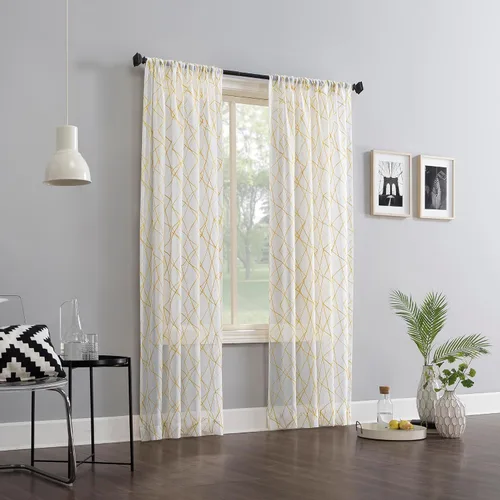 Miniatura 5 de No. 918 Petra Geometric Embroidery Semi-Sheer Rod Pocket Curtain Panel, Gray, 50" W x 96" L (1 Panel)