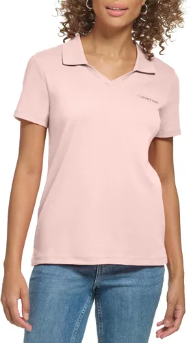 Calvin Klein Cuello inferior para mujer, manga corta de algodón acanalado 1x1