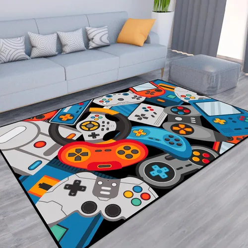 Alfombra de área de juegos, alfombra de juegos 3D, tapete controlador de gamepad para niños y niñas, dormitorio, sala de juegos, alfombras