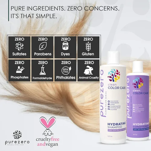 Miniatura 5 de Purezero Clean Color Care - Juego de champú y acondicionador hidratante, tonificación, equilibrio para cabello teñido - Hidrata el cabello seco