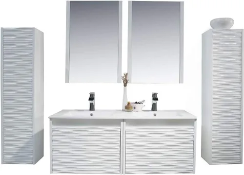 Miniatura 3 de BLOSSOM Tocador de baño blanco de 48 pulgadas con fregadero, tocador de baño flotante de madera con fregadero de 48 pulgadas, espejo, gabinete