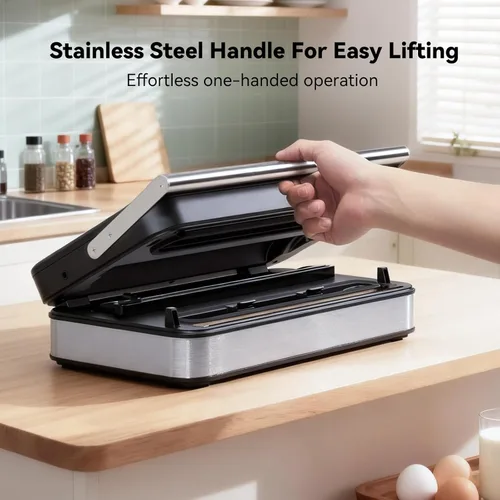 Miniatura 6 de Potente sellador al vacío de 95 kPa para alimentos, máquina selladora al vacío 10 en 1 totalmente automática con mango fácil, cortador integrado